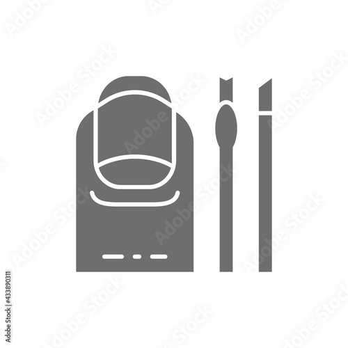 Manicure tools for removing cuticle, nail salon service gray icon.