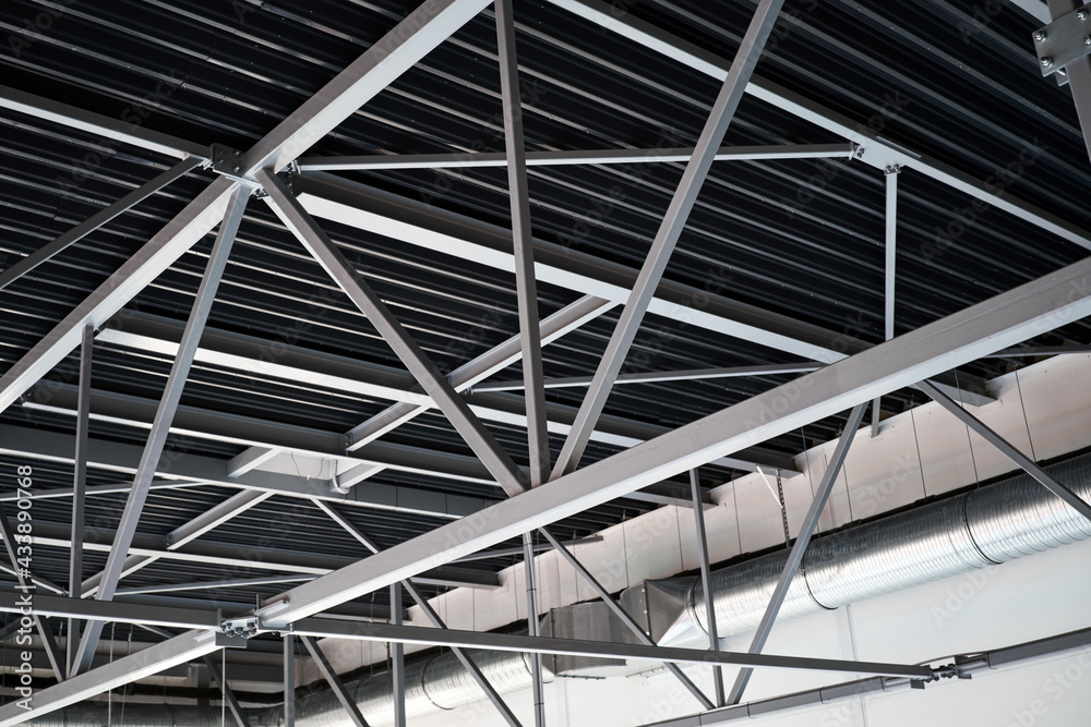 Industrial roof steel frame construction Lightweight Steel Frame Building ventilation tube on background