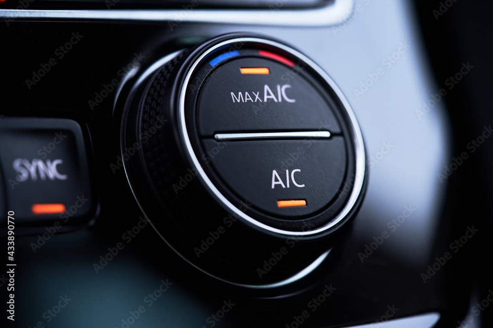 Car air conditioning system. Air condition switched on maximum cooling mode