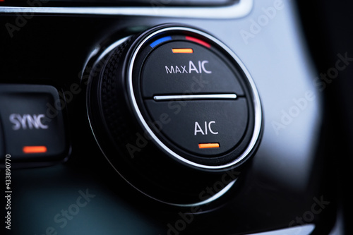 Car air conditioning system. Air condition switched on maximum cooling mode