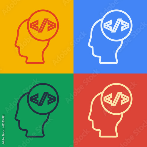 Pop art line Web design and front end development icon isolated on color background. Vector