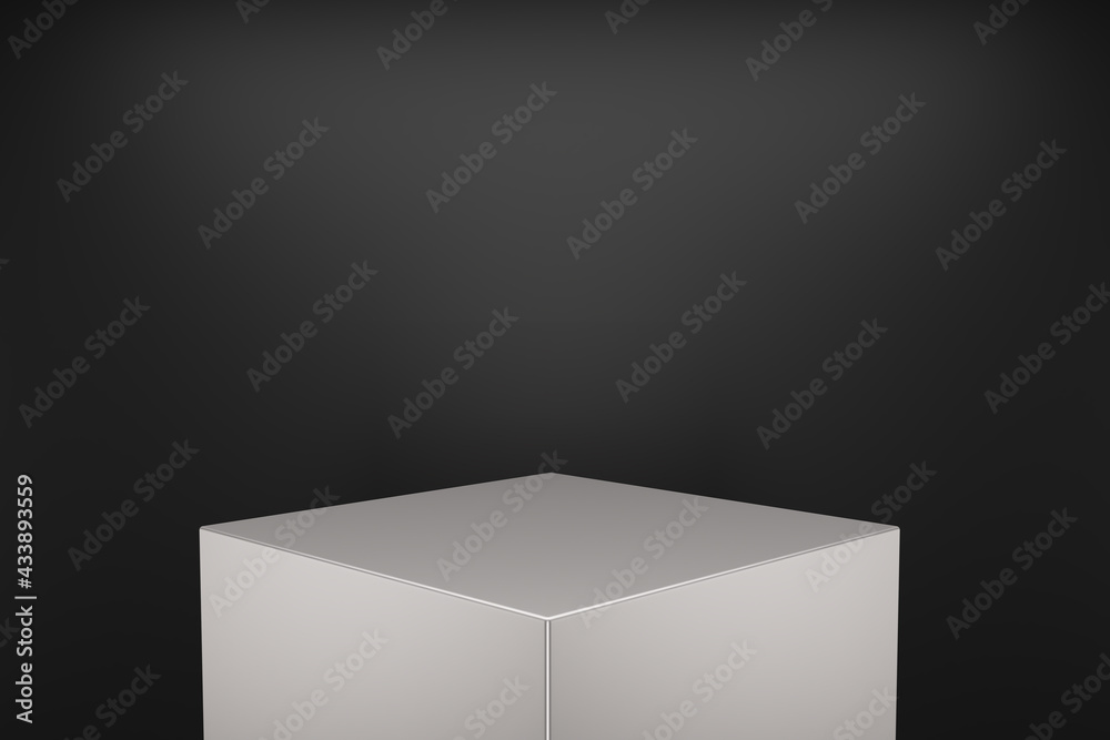 Silver square Product Stand with black background. 3D Rendering Silver square Product Stand with black background. 3D Rendering