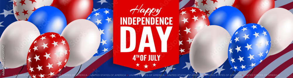 Fototapeta premium USA independence day 4th of july horizontal web banner design with colorful balloons vector illustration