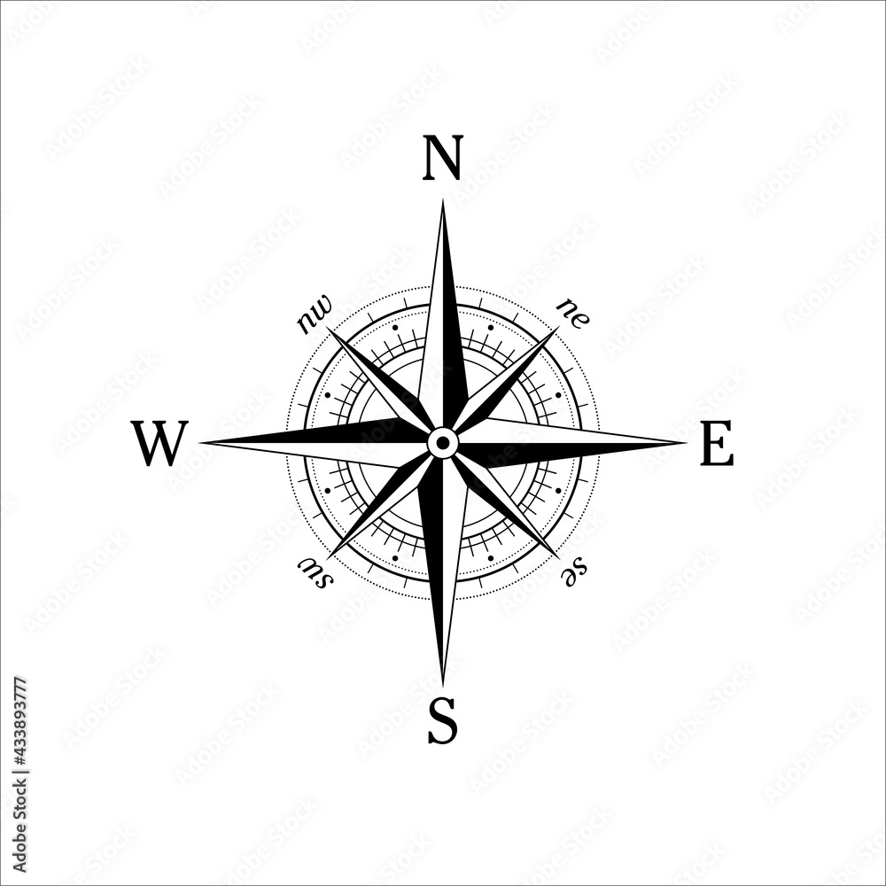 Vector compass rose with North, South, East and West indicated - Vector