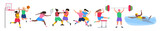 various sports women athletes players sport athletics game competition set vector illustration