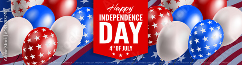USA independence day   4th of july horizontal web  banner design with colorful balloons  vector illustration