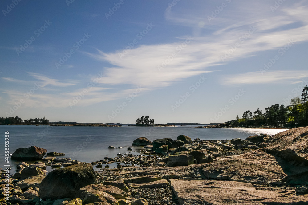 Rocky seashore view on beautiful summerday in Kopparnas recreation area in Inkoo, Finland