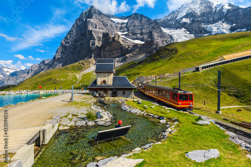 Cogwheel tourist train in the mountain station, Jungfraujoch, Switzerland
