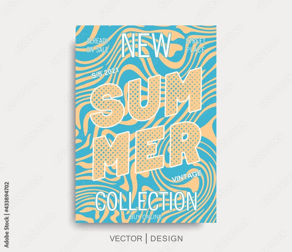 New Summer Collection. Stylish retro poster template. Seasonal discount offer. Vector placard