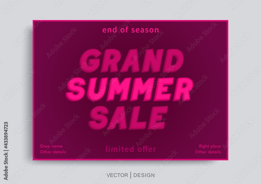 Grand Summer sale. Stylish vertical banner template. Seasonal discount offer. Vector graphics