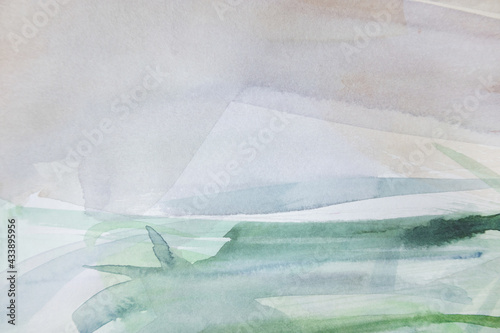 Abstract horizontal landscape. Hand painted background. Simplicity and organic nature concept. Watercolor texture wallpaper.