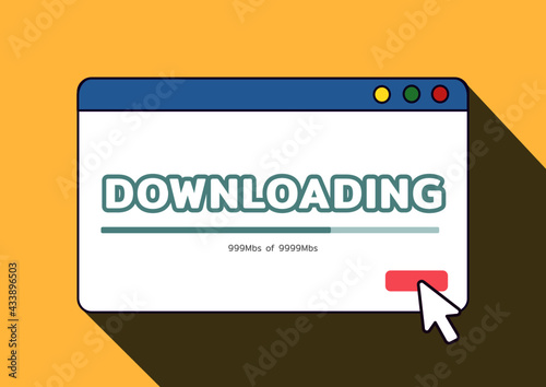 Flat design, Downloading Pop-up pc windows. System screen. Program screen with cursor.