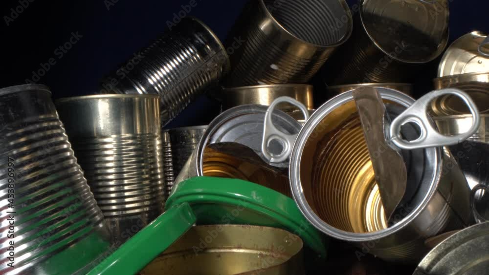 Metal waste sorting and recycle. Household recycle box for metal cans