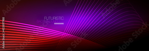 Abstract neon glowing light in the dark with waves. Shiny magic energy and motion concept, vector abstract wallpaper background