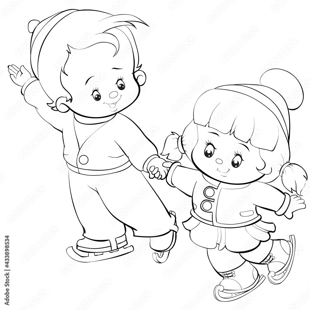 sketch, figure skating, cute kids skating on ice in winter in pair, isolated object on white background, cartoon illustration, vector, sketch, figure skating, cute kids skating on ice in winter in pair, isolated object on white background, cartoon illustration, vector,