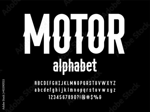 Motorsport modern style alphabet design with uppercase, lowercase,numbers and symbols