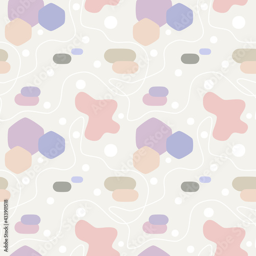 Wallpaper Mural Cute and modern style geometric shapes, purple hexagon, free forms, pastel color seamless pattern with soft background Torontodigital.ca