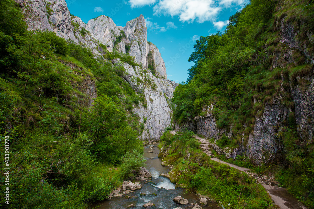 Cheile turzii canyon mountains with river crossing
