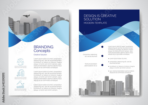 Template vector design for Brochure, AnnualReport, Magazine, Poster, Corporate Presentation, Portfolio, Flyer, infographic, layout modern with blue color size A4, Front and back, Easy to use and edit.