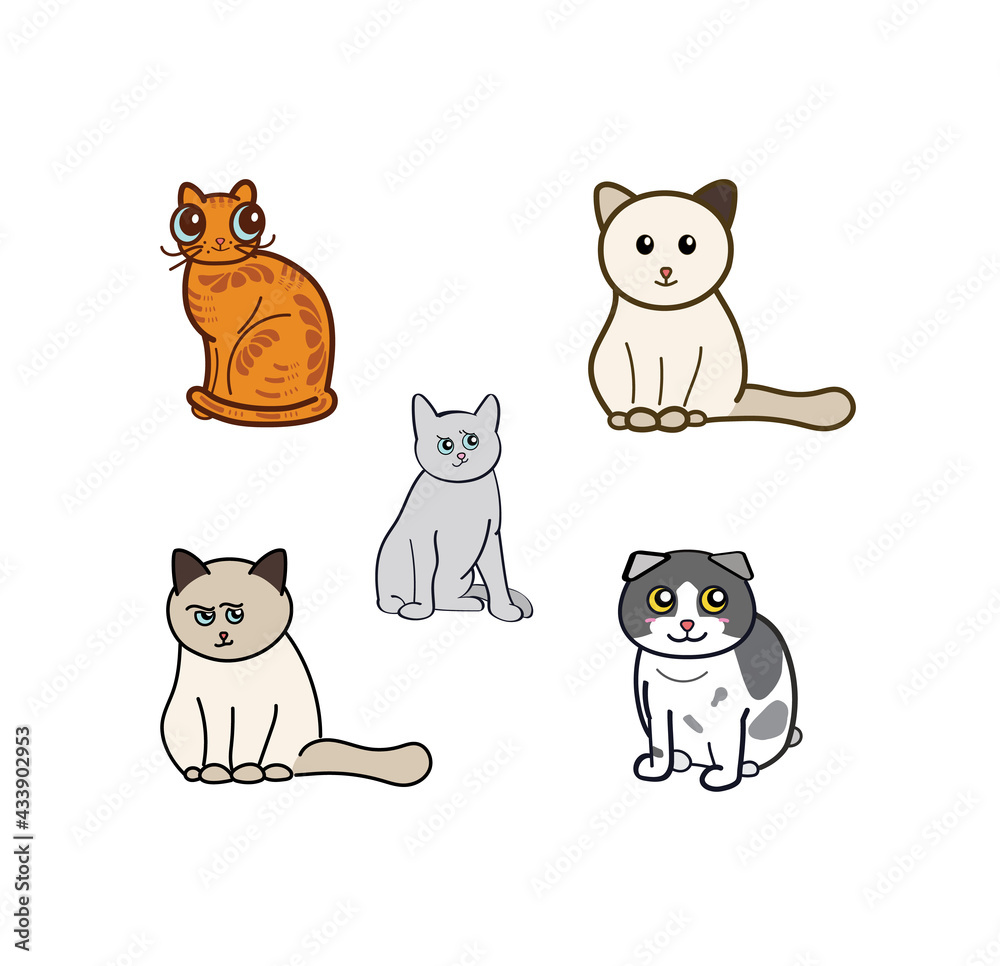 Set of cute kitten, cats in vector illustration art Set of cute kitten, cats in vector illustration art