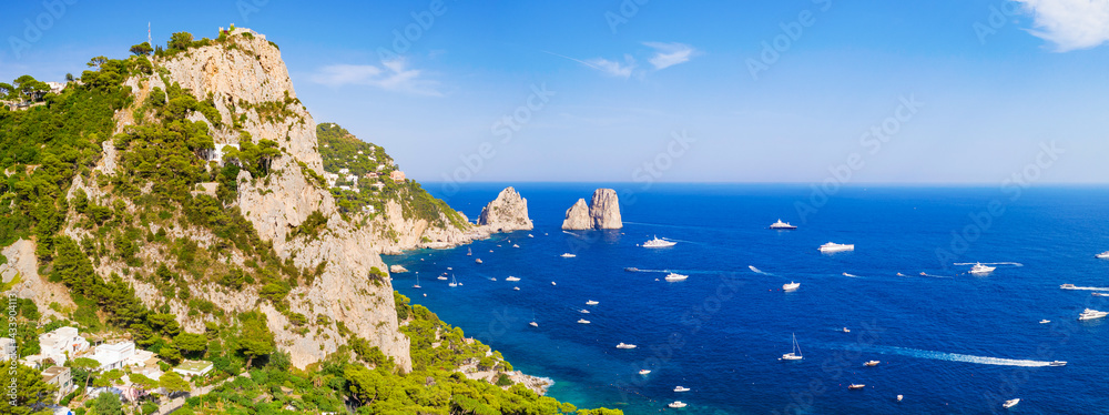 Panorama of the iconic Faraglioni rocks on the island of Capri