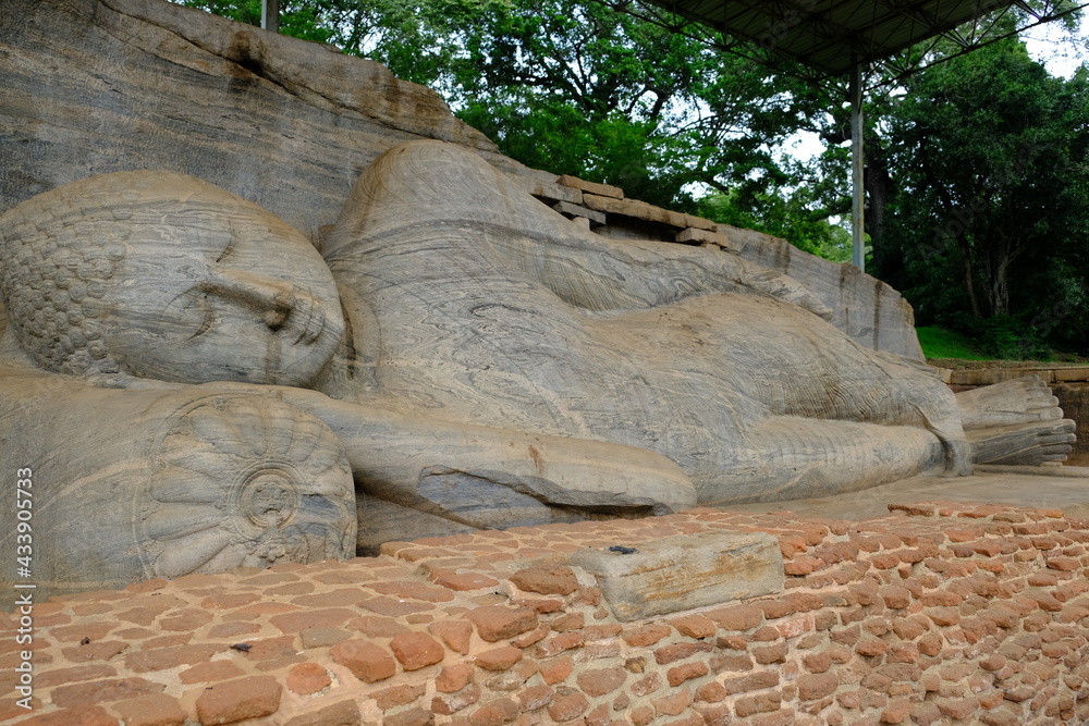 Sri Lanka Polonnaruwa - Rock Temple Reclining Buddha image at Gal Vihara Gal Viharaya Sri Lanka Polonnaruwa - Rock Temple Reclining Buddha image at Gal Vihara Gal Viharaya