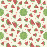 Cute fresh watermelon fruits seamless pattern with red dot and soft color background 