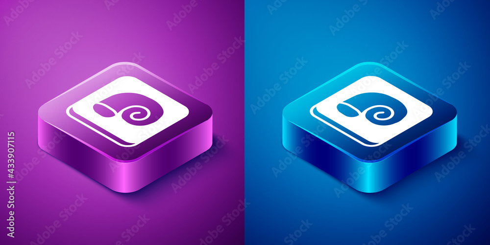 Isometric Octopus on a plate icon isolated on blue and purple background. Square button. Vector Isometric Octopus on a plate icon isolated on blue and purple background. Square button. Vector