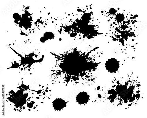 Paint splatter splash silhouettes collection in black color
