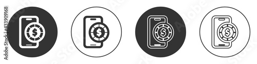 Black Online poker table game icon isolated on white background. Online casino. Circle button. Vector