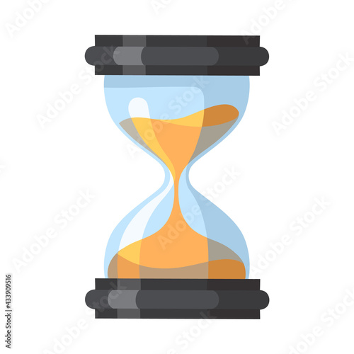 Sand running through the bulbs of an hourglass measuring the passing time in a countdown to a deadline vector illustration
