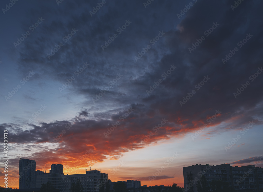 Sunset, clouds over the city. Kiev, Ukraine.