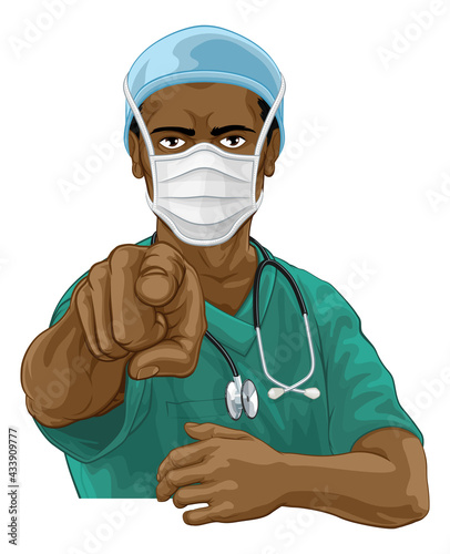 Nurse Doctor in PPE Mask Pointing Needs You