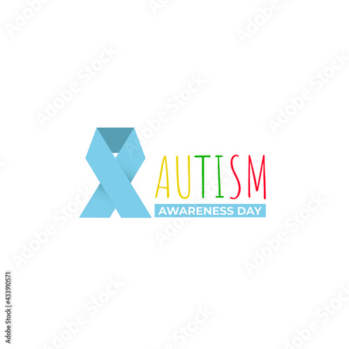 International Autism Awareness Day Banner. Blue ribbon with colorful puzzle pieces. Jigsaw mosaic as symbol of children with Autism disorder. Social Difficulty. Mental disability. Vector Illustration.