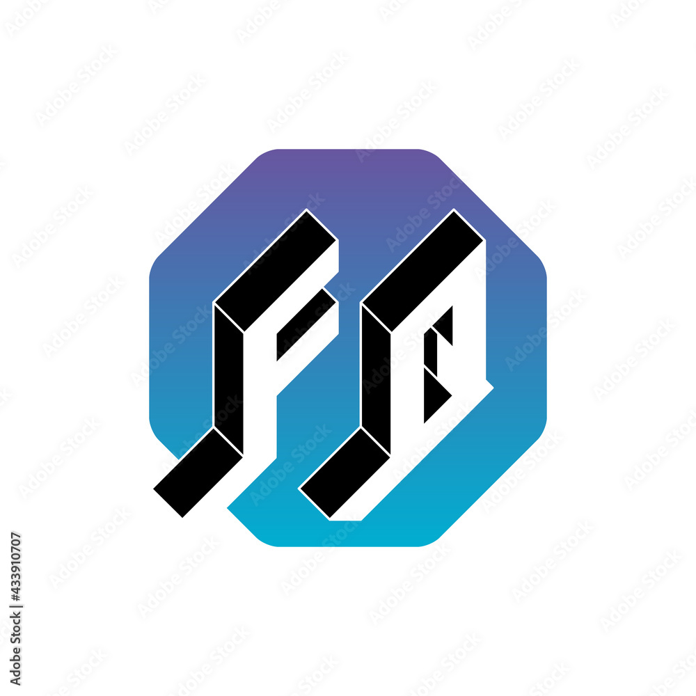 Volume alphabet. Three-dimension letters F and Q on a hexagonal substrate. Isometric 3d font for design. FQ - monogram or logotype. Volume alphabet. Three-dimension letters F and Q on a hexagonal substrate. Isometric 3d font for design. FQ - monogram or logotype.