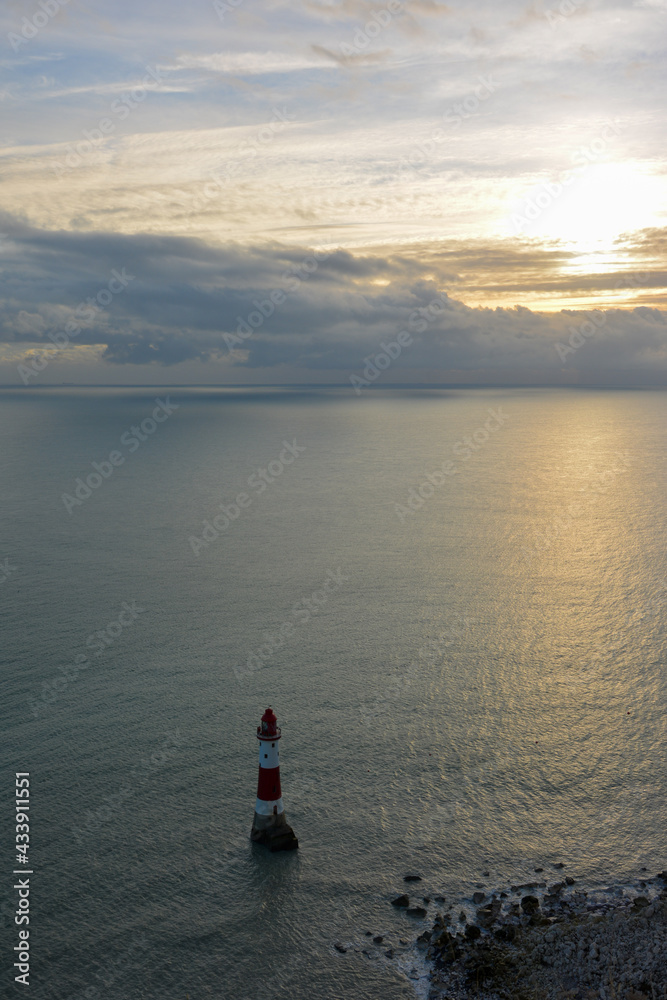 Lighthouse near Beachy Head during sunset