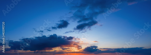 Sunset or sunrise sky background. Panoramic view.