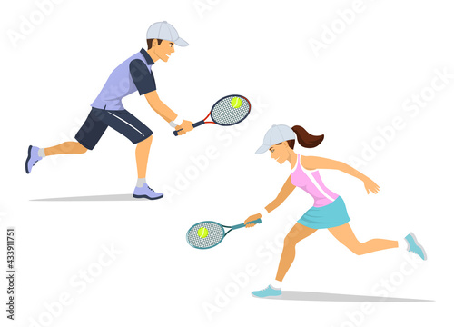 Man and woman tennis players isolated vector illustration