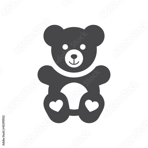 Teddy bear black vector icon. Kids and baby soft toy symbol.