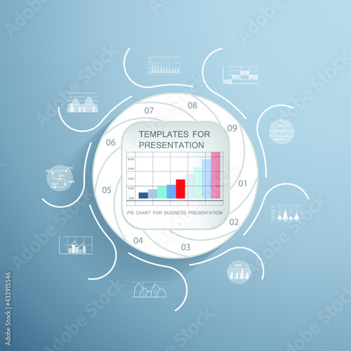 Template for cycle diagram and pie chart, steps or processes