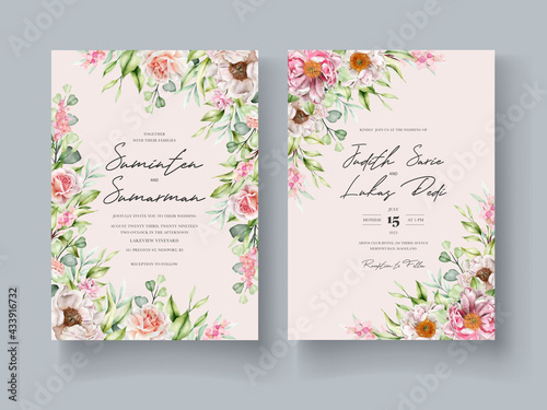 Hand drawn watercolor floral invitation card