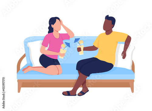 Meeting with friends in cozy place flat color vector faceless characters. Gathering for conversation, cocktails. Ice breaker activity isolated cartoon illustration for web graphic design and animation