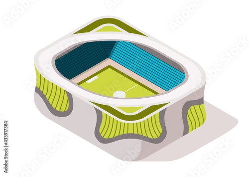 Isometric sport arena exterior. Place for biggest sport competitions. Vector icon or infographic element representing football basketball or hockey stadium building
