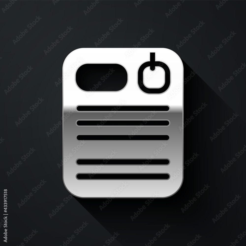 Fototapeta premium Silver Dossier folder icon isolated on black background. Long shadow style. Vector