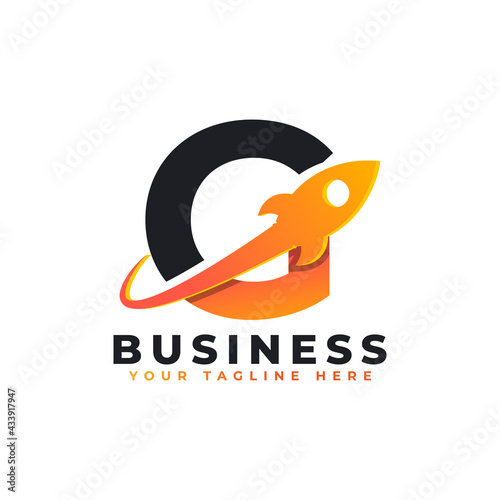 Letter G with Rocket Up and Swoosh Logo Design. Creative Letter Mark Suitable for Company Brand Identity, Travel, Start up, Logistic, Business Logo Template