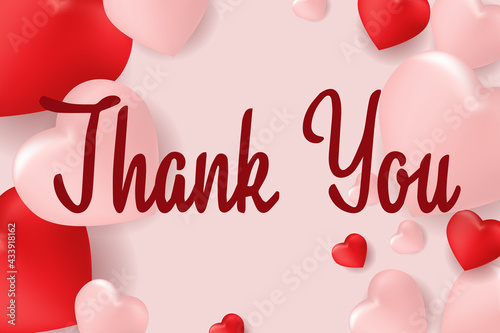 Thank you message with red and pink hearts. Thank you for donating a text asking for charity. A simple, elegant and easy message for your charity movement. International Charity Day. Pink background. 
