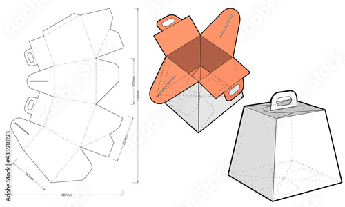 Cake Box with handle and Die-cut Pattern. The .eps file is full scale and fully functional. Prepared for real cardboard production.