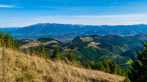 Sirnea touristic village Brasov. Bucegi mountains seen from Sirnea 