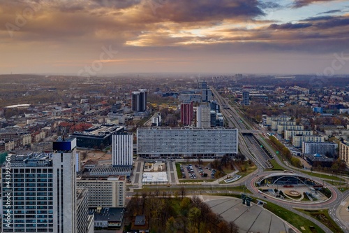 Obraz na płótnie Aerial drone view on Katowice city center. Katowice, Silesia, Poland w salonie