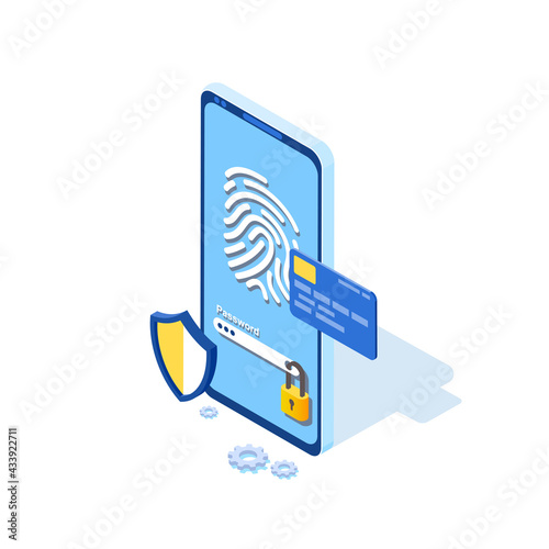 Data protection or internet security concept. Network secure Vector isometric illustration